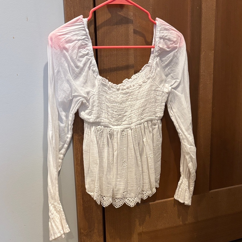 American Eagle Outfitters White Smocked Blouse